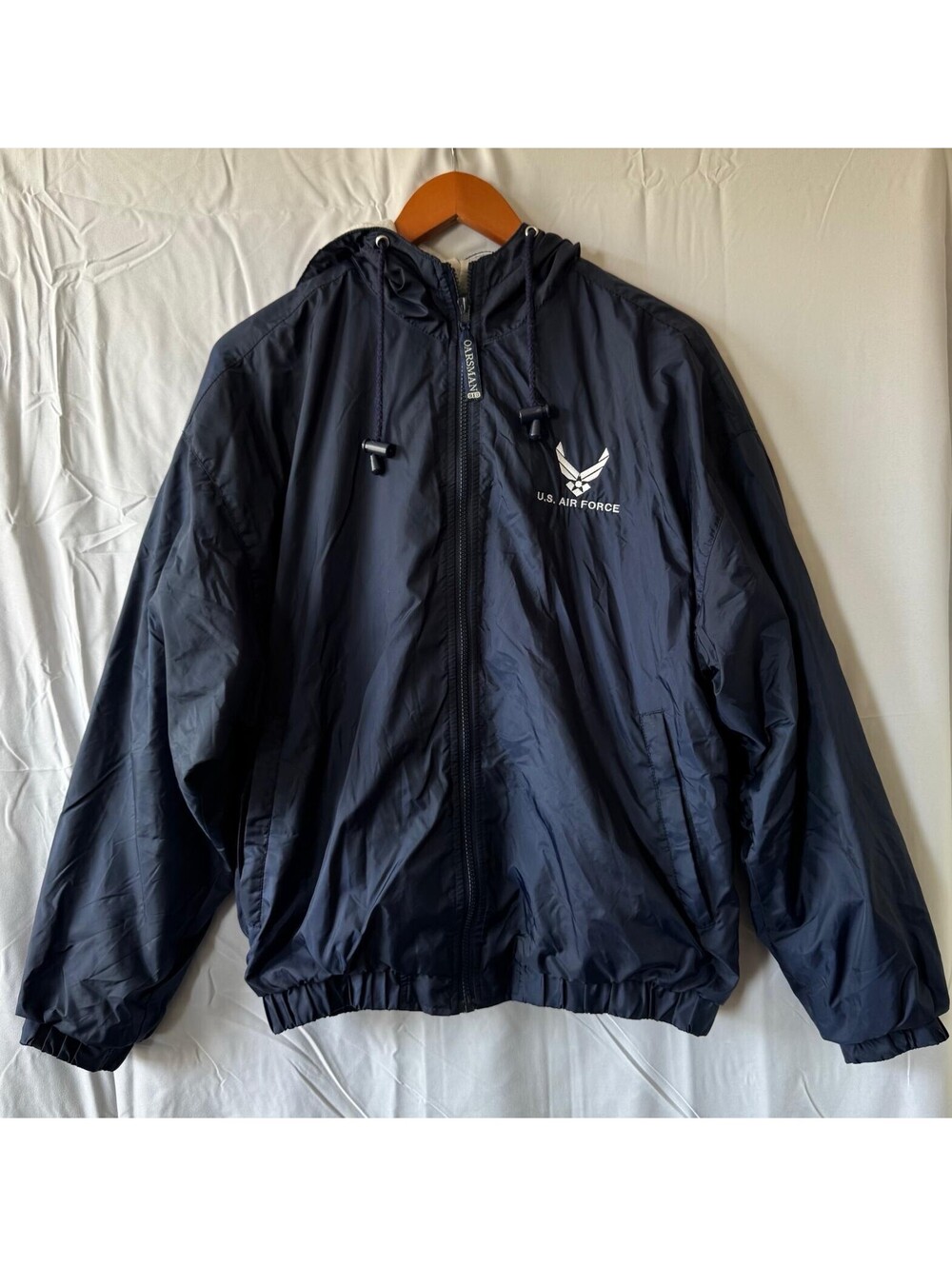 Oarsman 913 Jacket M Navy US Air Force Windbreaker Hooded Lined Full Zip